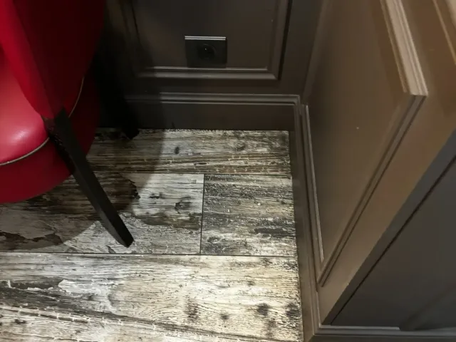 Avant travaux : ancien parquet déposé, plinthes conservées.